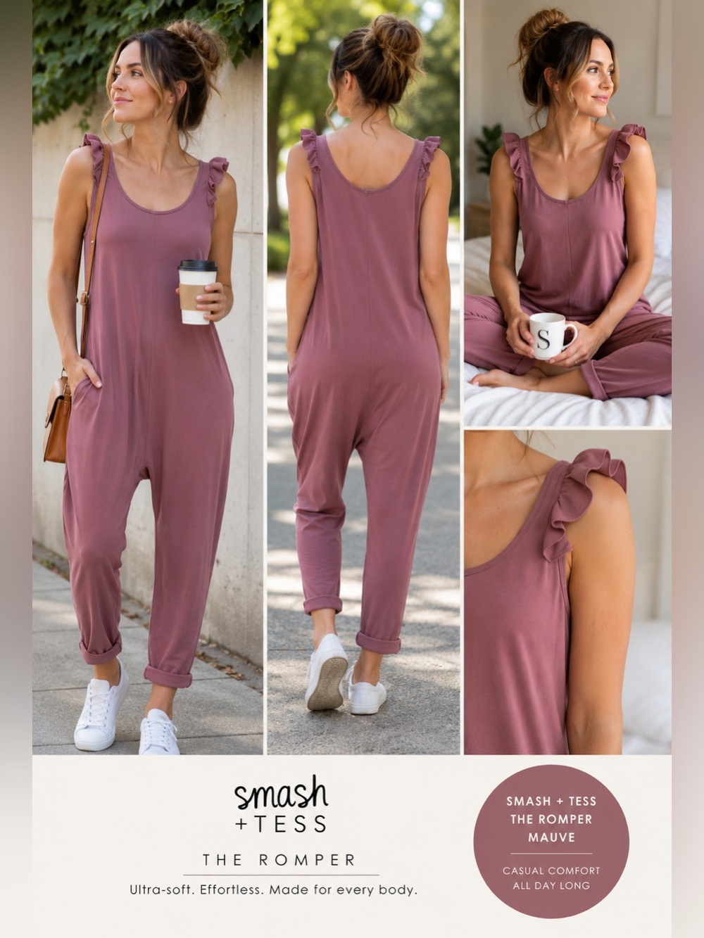 Smash + Tess Ruffle Strap Romper Jumpsuit Mauve Pink Size S